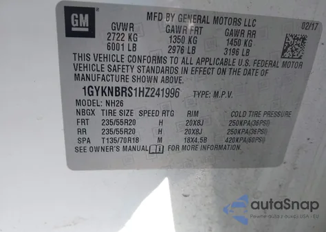 2017 Cadillac Xt5 Luxury z USA, uszkodzony, nr VIN 1GYKNBRS1HZ241996